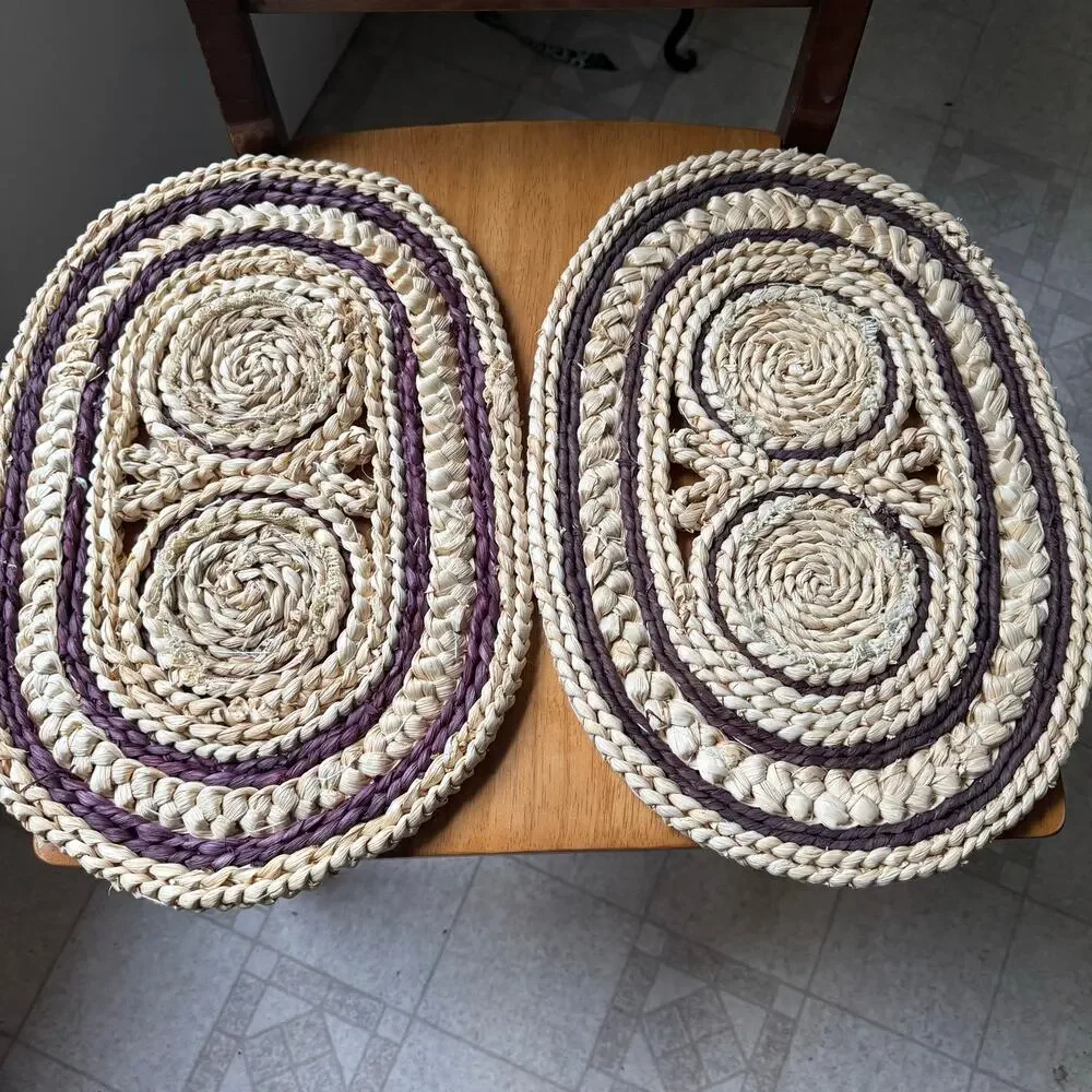 Vintage Woven Cross Stitch Ducks Placemats Trivets Set of 2 Cottage Core Country